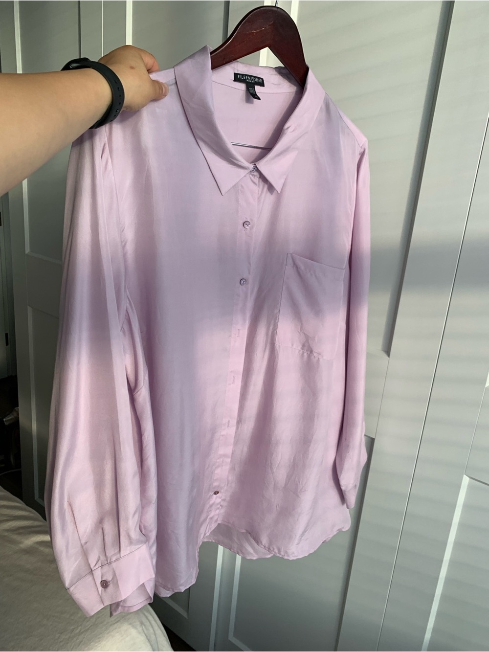 Eileen Fisher 100% Silk classic collar light Lavender Button down Blouse 3XL - Picture 7 of 8